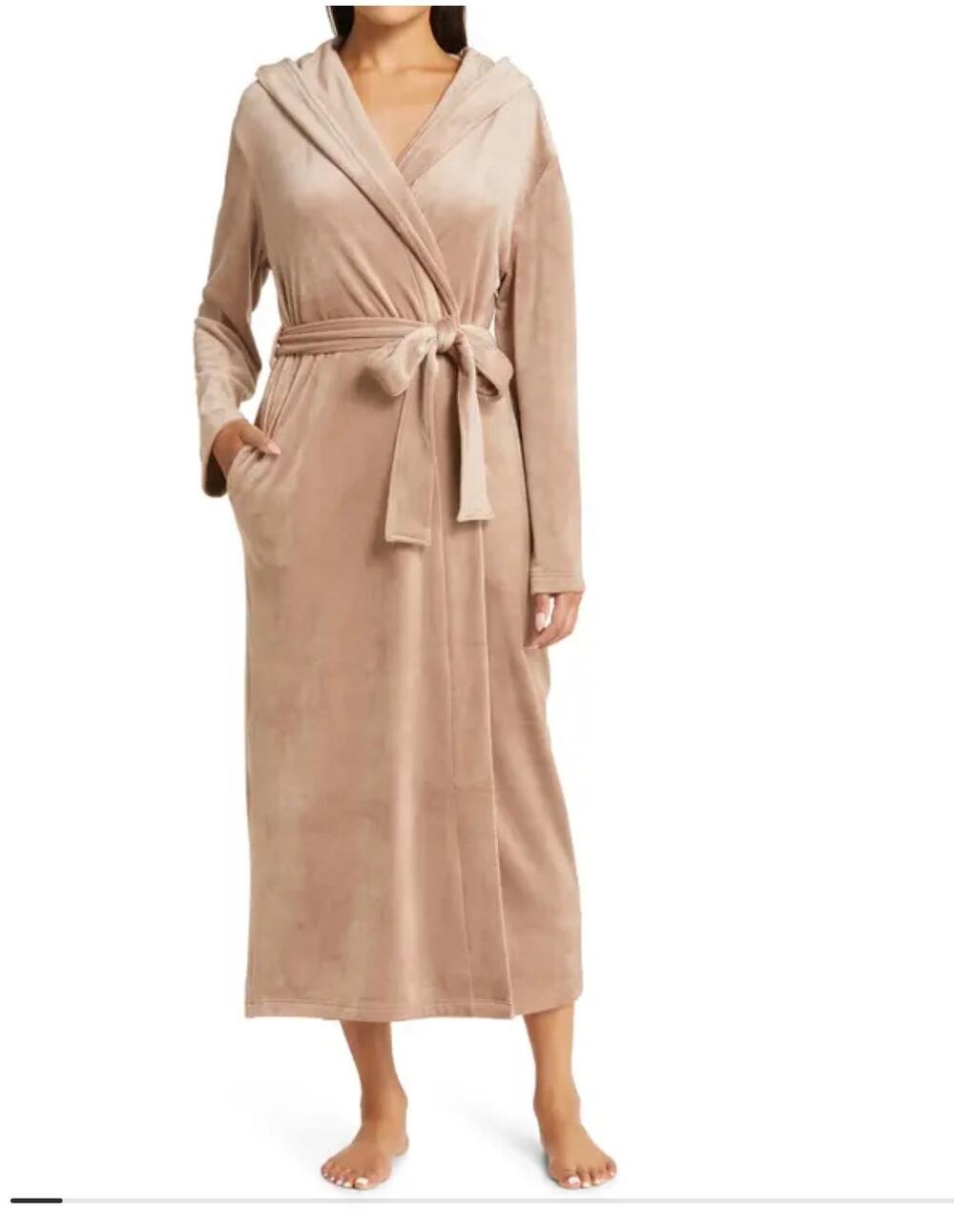 Nordstrom Velour Hooded Robe - Brown Brownie - Size Large